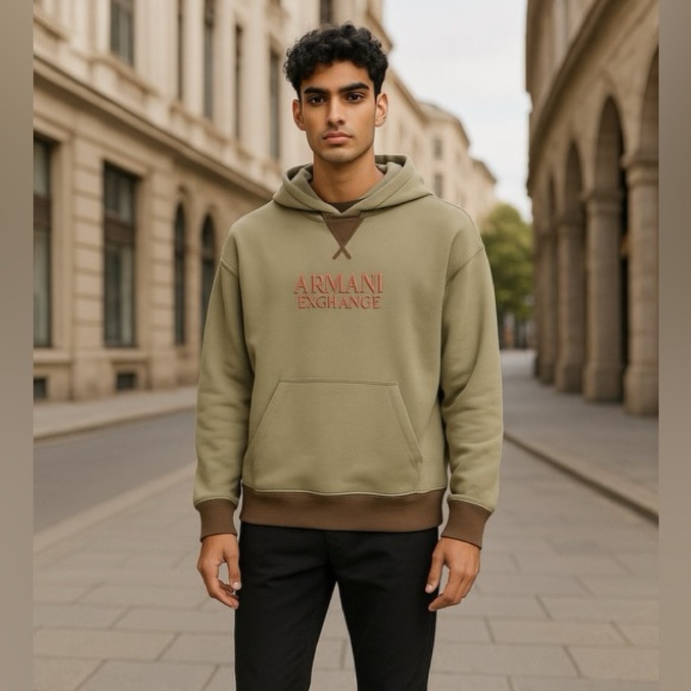 Armani Exchange Olive and Brown Men's Hoodie